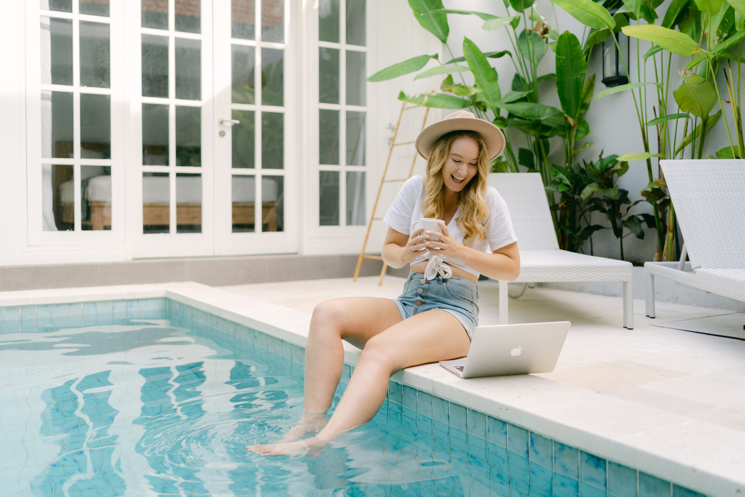 Creating social media content for clients while enjoying a beautiful travel destination